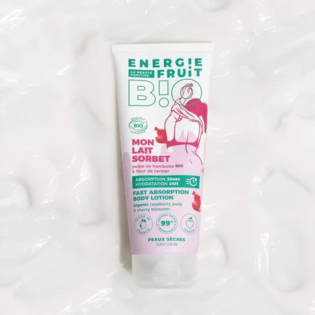 Energie Fruit Bio-Sorbetmilch mit Himbeerfruchtfleisch und Kirschblüte für trockene Haut 200 ml