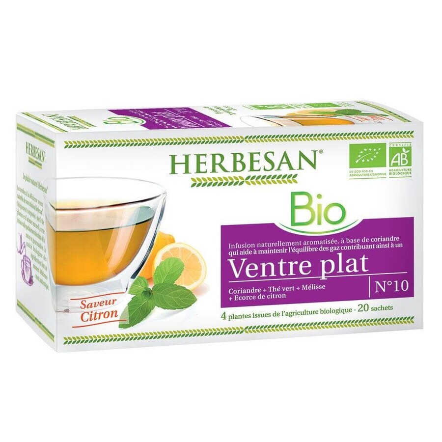 Herbesan Organic Coriander Infusion for Flat Belly Lemon Flavor 20 sachets