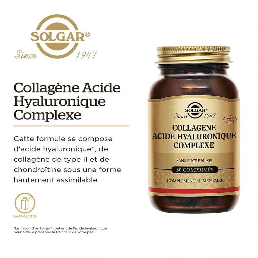 Solgar Collagen Acide Hyaluronique Complexe Beauté Peau 30 Comprimés