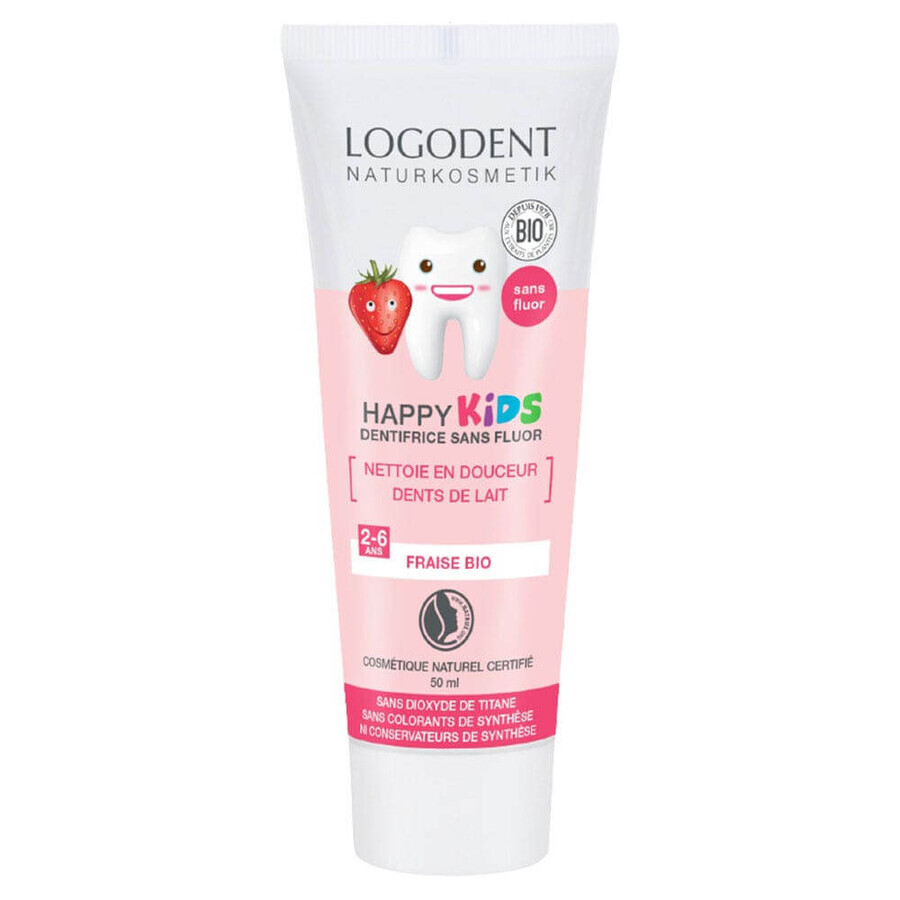 Logona Dentifrice gel Happy Kids fraise bio sans fluor 50ml