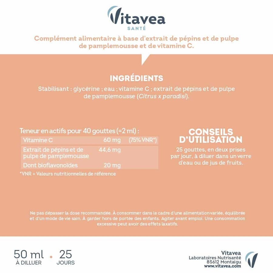 Vitavea Santé Grapefruit Seed Extract Natural Defenses 50ml Vitavea Santé Grapefruit Seed Extract Natural Defenses 50ml