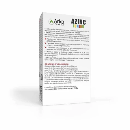 Arkopharma Azinc Vitamine C, E, Zink Junior Erdbeere 30 Kautabletten