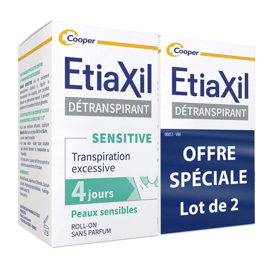 Etiaxil Detraspirant Tratamiento de la transpiración axilar excesiva con roll-on Piel Sensible 2x15ml