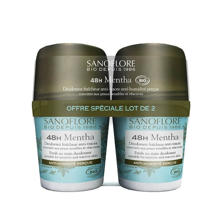 Sanoflore Deodorant 48h Biologische Mentha Deodorant voor Vrouwen en Mannen 2x50ml