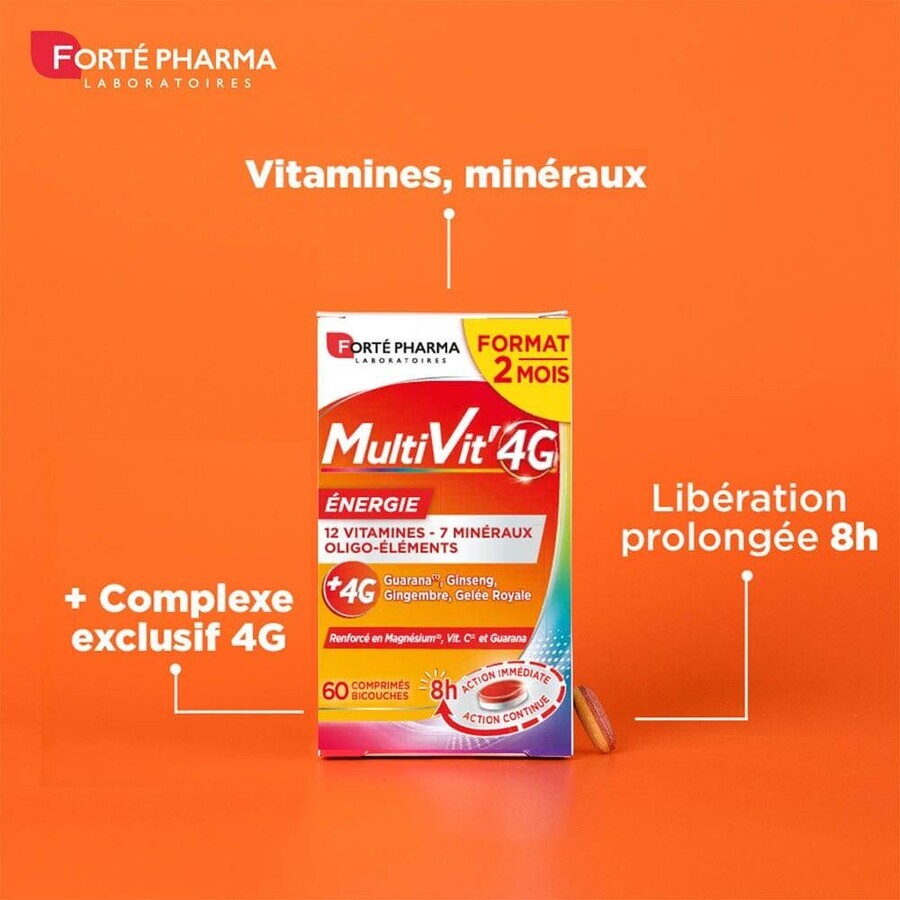 Forté Pharma MultiVit'4G Multivitamin Minerals and Trace Elements 60 Tablets