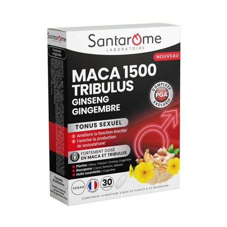 Santarome Maca 1500 Tribulus Ginseng Gingembre Tonus Sexuel 30 Comprimés