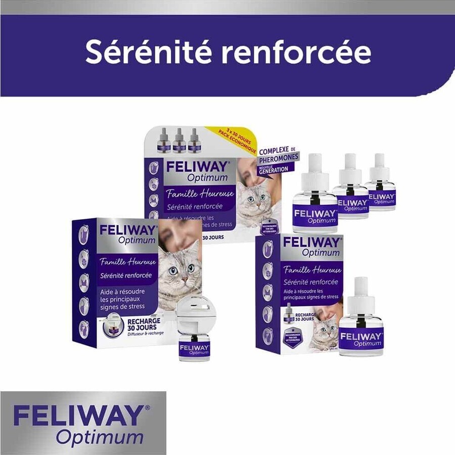 Feliway Optimum Serenity Renforcée Happy Family Kit Diffuser and Recharge + Recharge De 48ml
