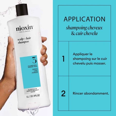 Nioxin System 3 Shampoo for Colored/Dry/Damaged Hair and Moderate Loss 1L