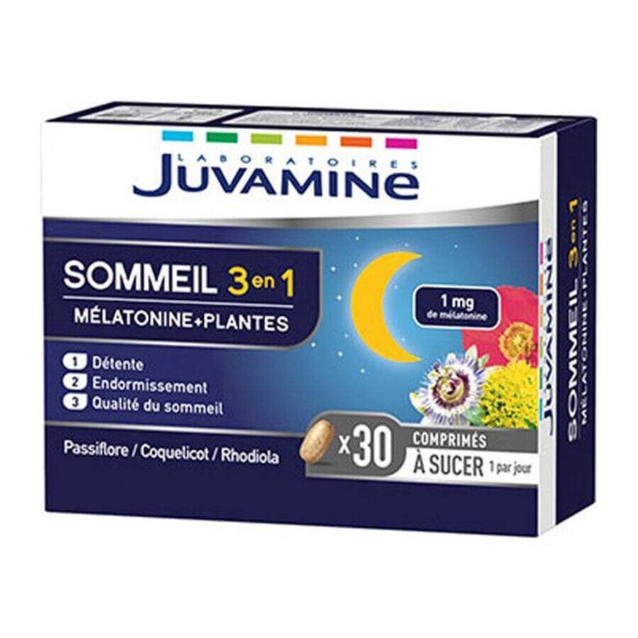 Juvamine Sueño 3 en 1 Melatonina + D. Plantes 30 comprimidos para chupar