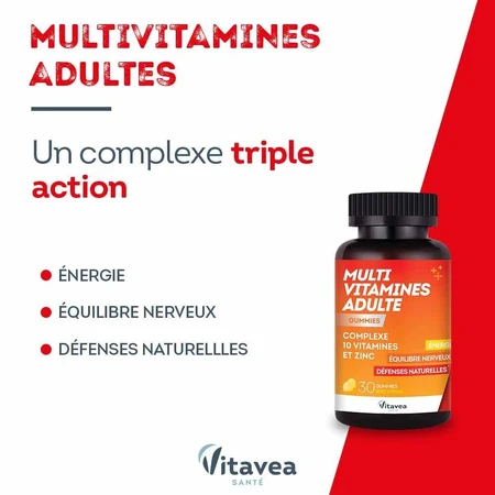 Vitavea Santé Mutivitamine Adults Energie et Equilibre nerveux 30 gommine