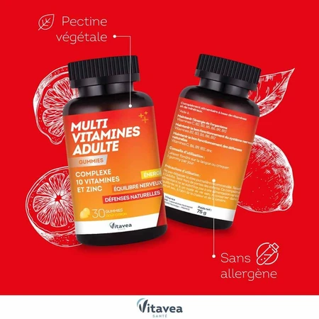 Vitavea Santé Mutivitamine Adults Energie et Equilibre nerveux 30 gommine
