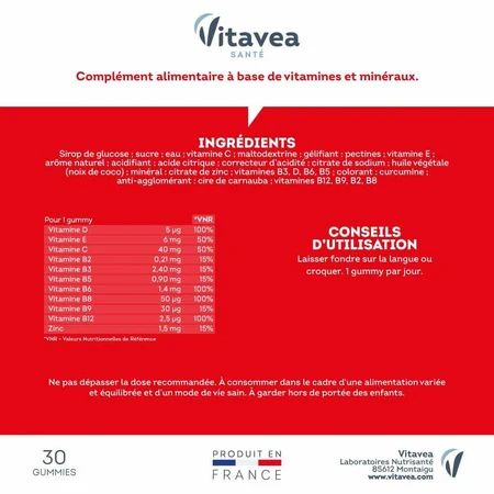 Vitavea Santé Mutivitamine Adults Energie et Equilibre nerveux 30 gommine