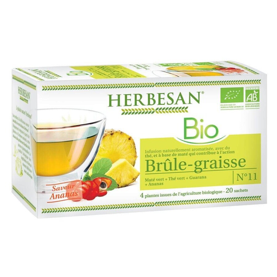 Herbesan Infusion Mate Vert Brule Graisse Bio Saveur ananas 20 sachets