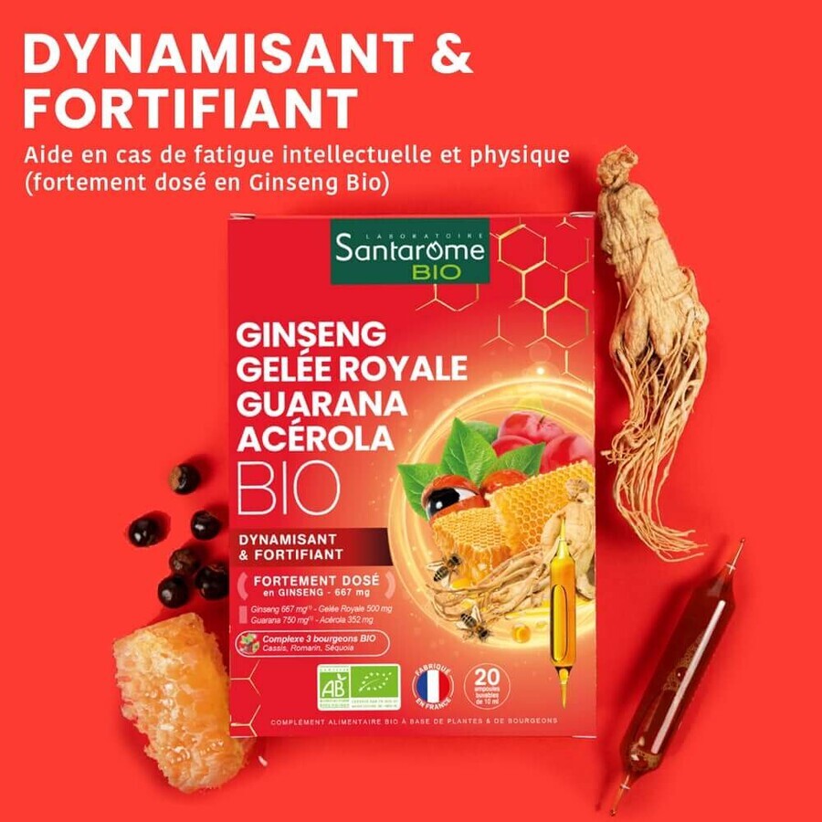 Santarome Ginseng Royale Guaranà Acerola 20 Fiale Biologiche Vitalité 20 ampoules