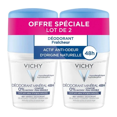 Vichy Deodorant Minéral 48h Roll-on Sensitive or Depilated Skin 2x50ml
