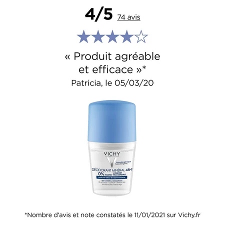 Vichy Deodorant Minéral 48h Roll-on Sensitive or Depilated Skin 2x50ml