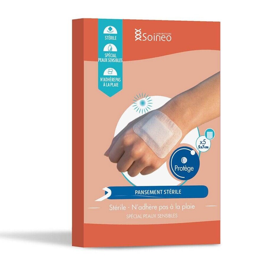 Soineo Pansements adhésif stériles non-tissé 5cmx7cm Spécial peaux sensibles x5