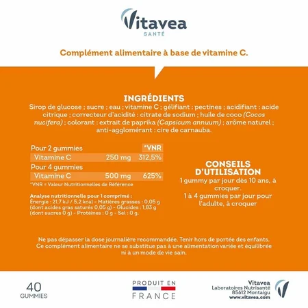 Vitavea Santé Vitamine C 500 mg Dagelijkse energie 40 gummies