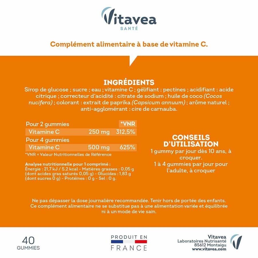 Vitavea Santé Vitamine C 500 mg Tagesenergie 40 Gummibärchen Vitavea Santé Vitamine C 500 mg Tagesenergie 40 Gummibärchen