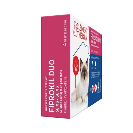 Clement-Thekan Fiprokil Duo repelente de pulgas y garrapatas para gatos de 1-6 kg 0,5 ml x 4 pipetas