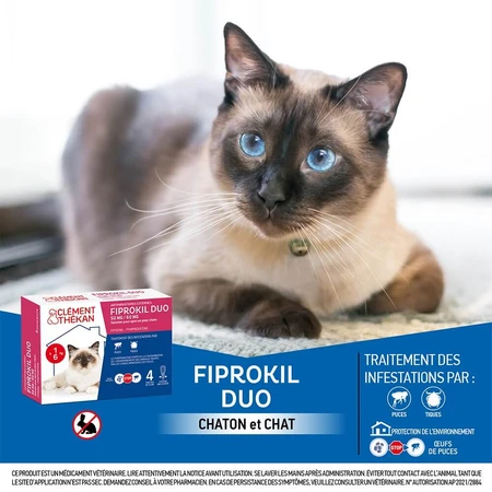 Clement-Thekan Fiprokil Duo repelente de pulgas y garrapatas para gatos de 1-6 kg 0,5 ml x 4 pipetas