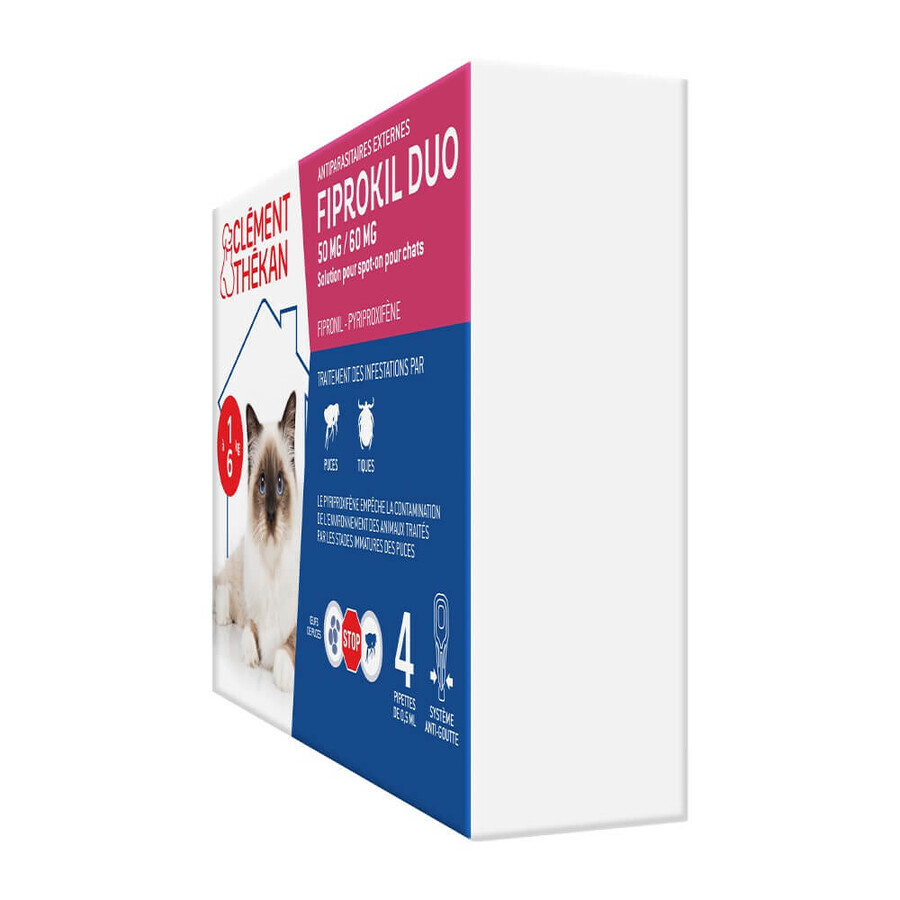 Clement-Thekan Fiprokil Duo antipulci e antizecche per gatti 1–6 kg 0.5 ml x 4 pipette