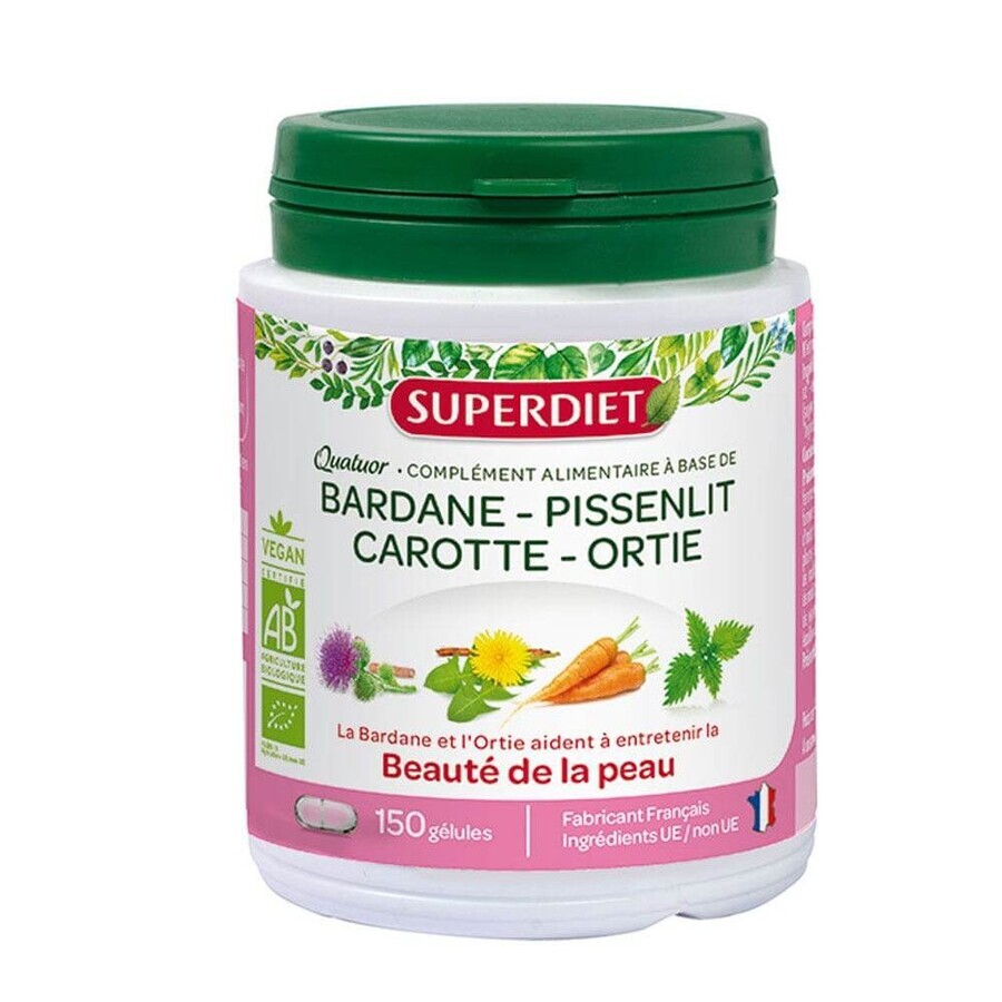 Superdiet Quatuor Beaute De La Peau Bardane Bio 150 Gelules
