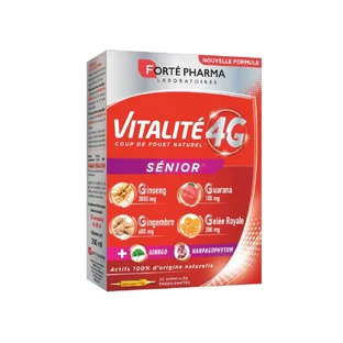 Forté Pharma Vitalité 4G Dynamisant Naturel Sénior au Ginseng Gingembre et Ginkgo 20 ampoules