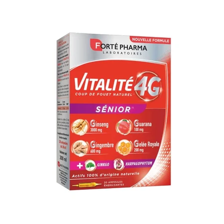 Forté Pharma Vitalité 4G Dynamisant Naturel Sénior au Ginseng Gingembre et Ginkgo 20 ampoules