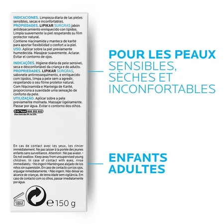 La Roche-Posay Lipikar Pain Surgras Lipikar Peaux Sensibles 150g