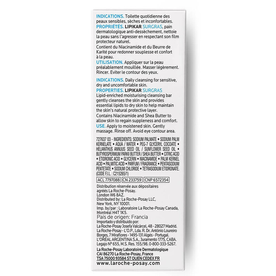 La Roche-Posay Lipikar Surgras lipideherstellend reinigingsbrood voor de gevoelige huid 150g La Roche-Posay Lipikar Surgras lipideherstellend reinigingsbrood voor de gevoelige huid 150g