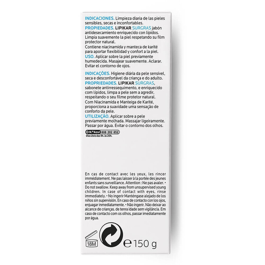 La Roche-Posay Lipikar Surgras lipideherstellend reinigingsbrood voor de gevoelige huid 150g La Roche-Posay Lipikar Surgras lipideherstellend reinigingsbrood voor de gevoelige huid 150g