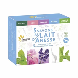 Fleurance Nature Doos van 5 biologische ezelinnenmelk zeepjes 500ml