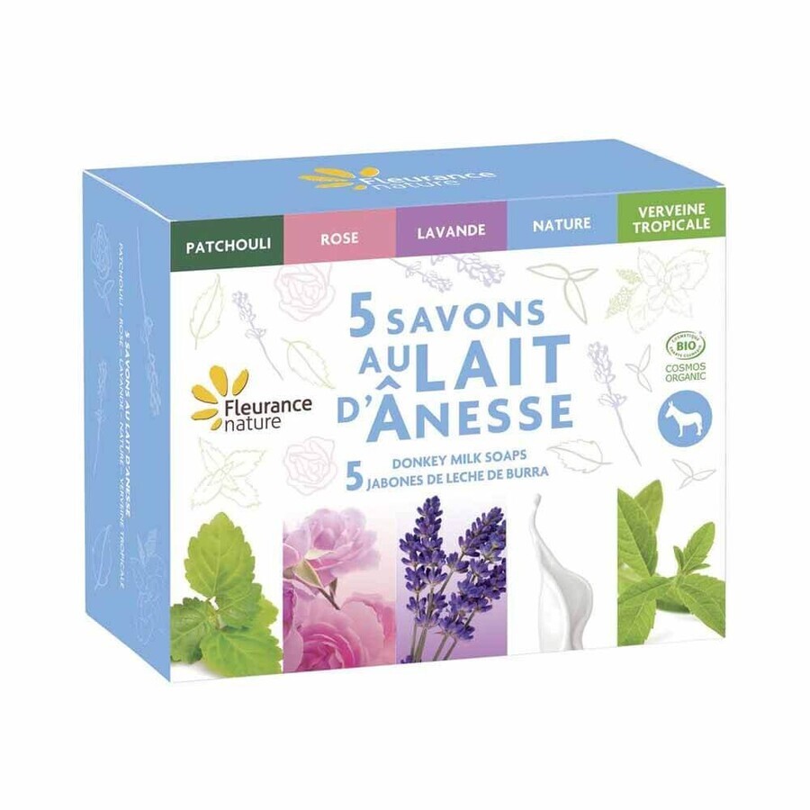 Fleurance Nature Box Set of 5 Soaps with Organic Donkey Milk 500ml