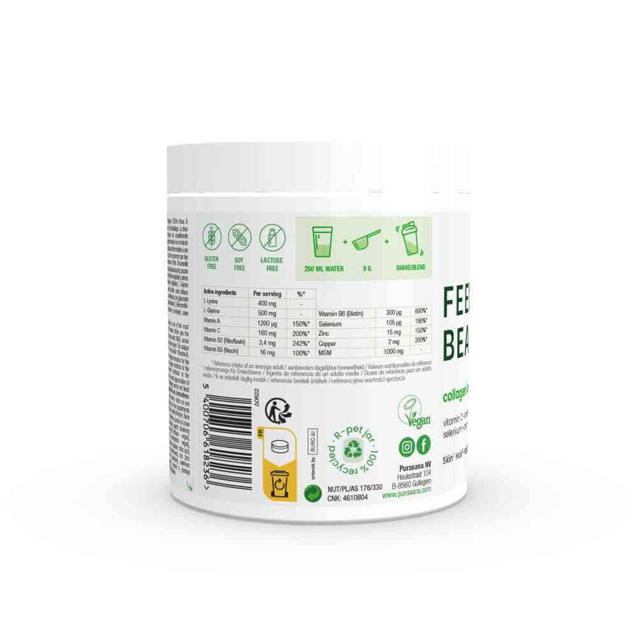 Purasana Colágeno Complexe vegano belleza en polvo Feel Beautiful Taste arándano 240g