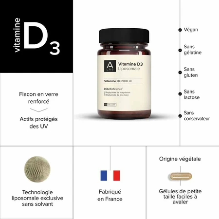 A-LAB Vitamine D3 Liposomale 2000UI Défenses Naturelles Immunité 60 gélules