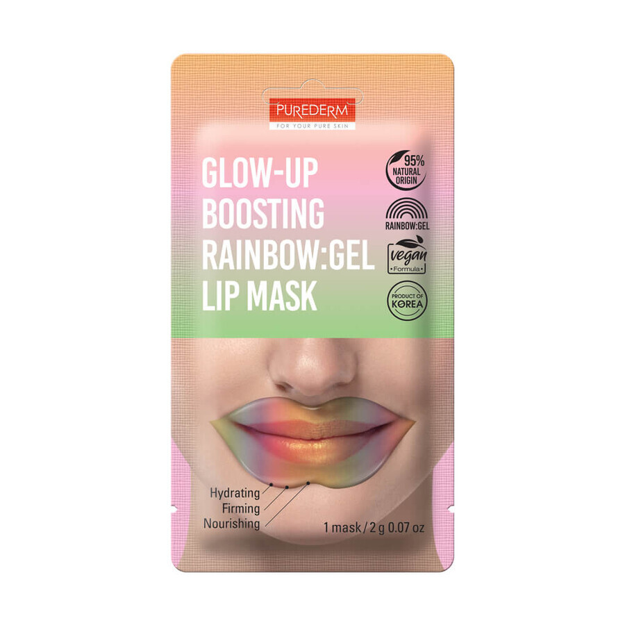 Masca gel pentru buze, Glow-Up Boosting Rainbow, 1 bucata, Purederm