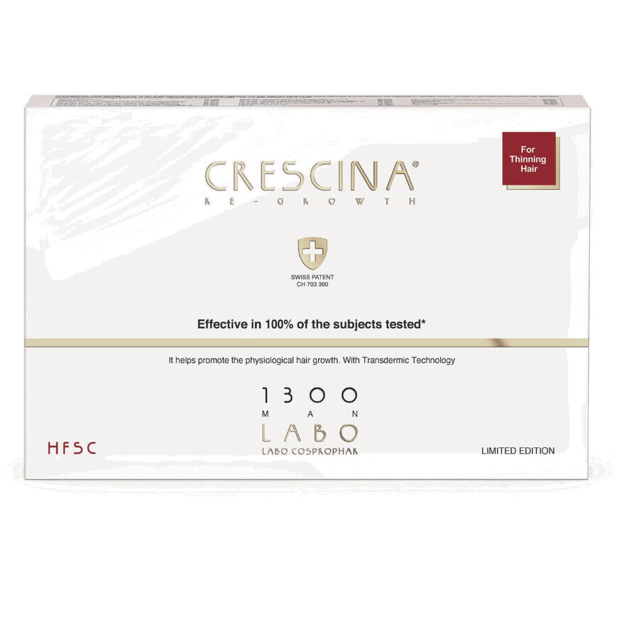 Intensive hair growth treatment 1300 Man Crescina Re-Growth, 5 ampoules, Labo