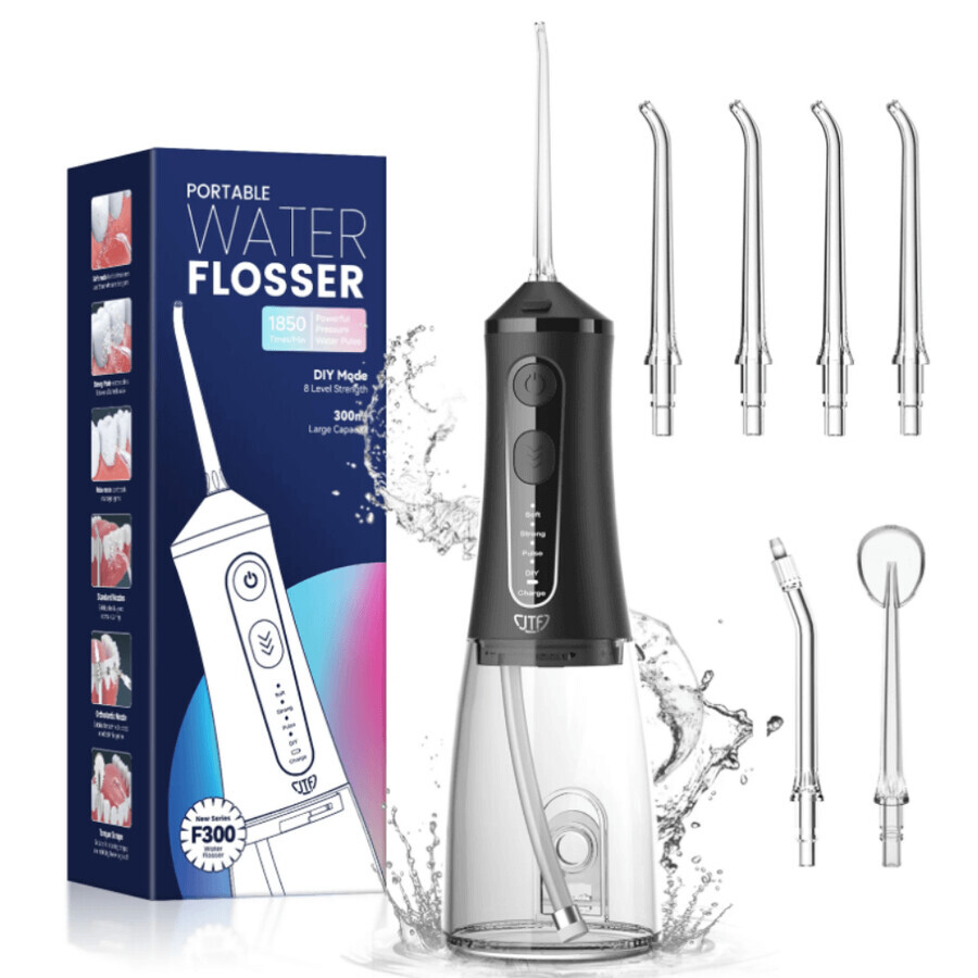 Irrigador bucal portátil con lámpara UV, Negro, F300, JTF