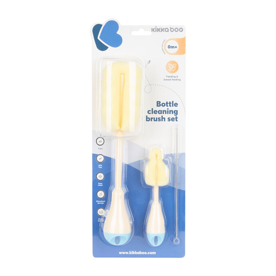 Kikka Boo 3 in 1 bottle cleaning brush set, Blue, Kikka Boo