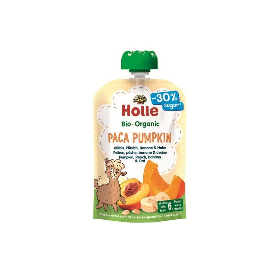 Purée de potiron avec des pêches, des bananes et de l'avoine Potiron bio Paca, 100 g, Holle
