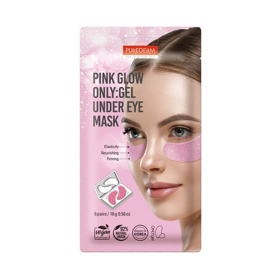 Masca gel pentru zona din jurul ochilor, Pink Glow, 6 perechi, Purederm