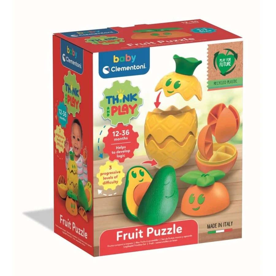 Juego de lógica educativo con frutas de colores en plástico reciclado, 12-36 meses, Clementoni