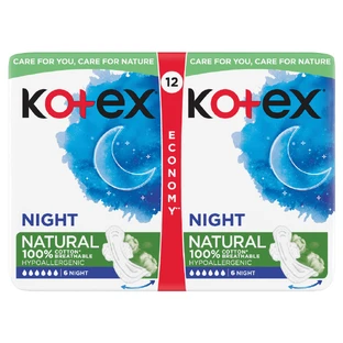 Natürliche hypoallergene Binden, Night, 12 Stück, Kotex