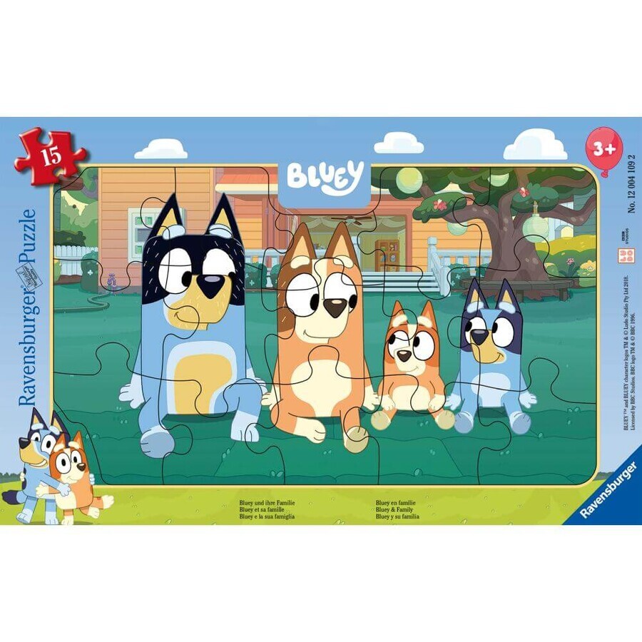 Telaio a incastro Bluey, 3 anni+, 15 pezzi, Ravensburger