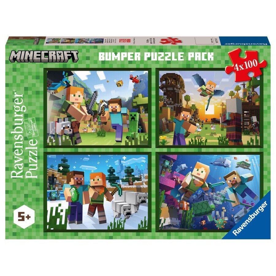 Minecraft puzzle, 5 years+, 4x100 pieces, Ravensburger