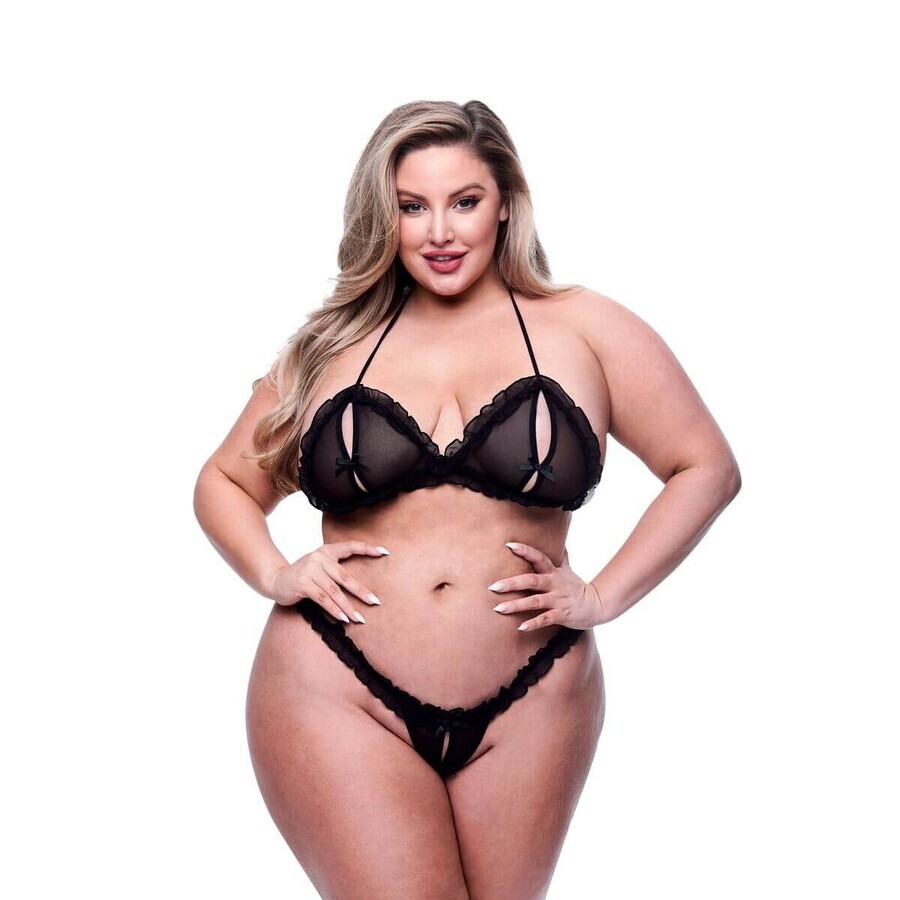 Unterwäsche Set Baci Lingerie Crotchless G- Schwarz 2 Stück (Queen size)