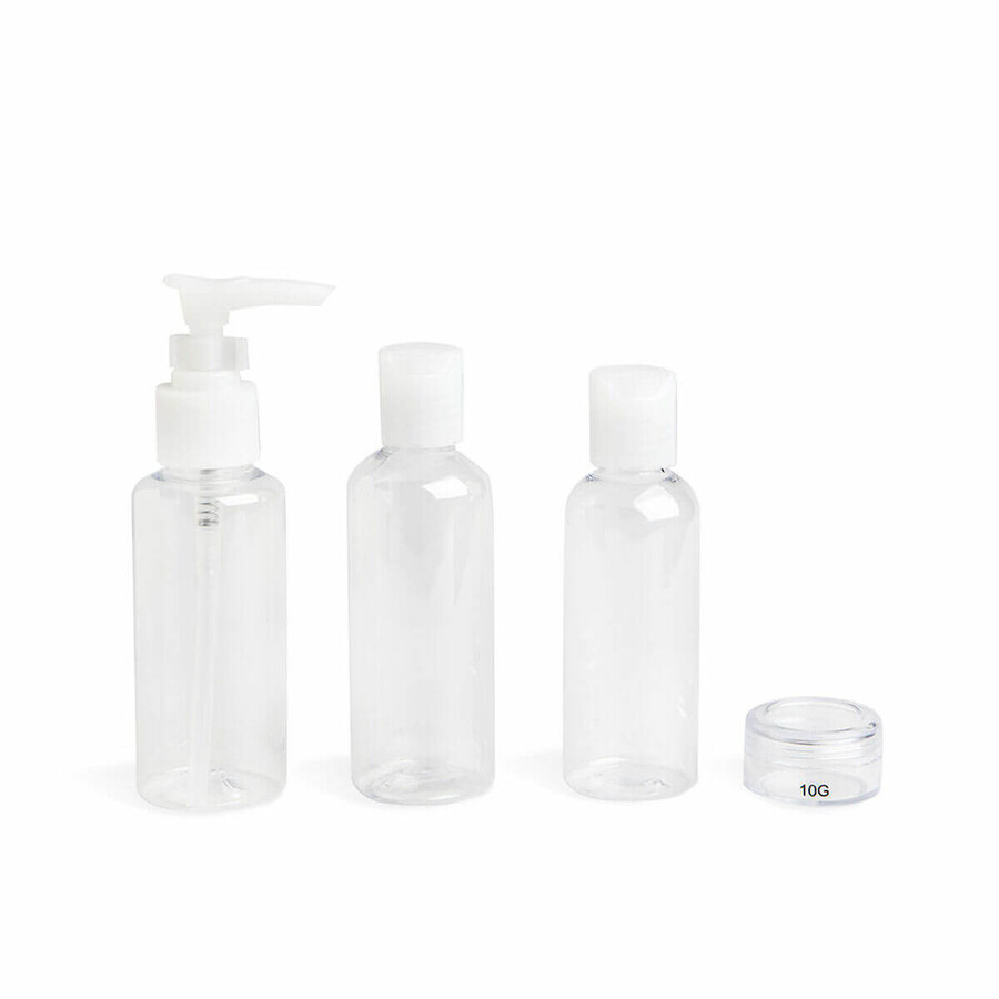 Dispenser da Viaggio per Liquidi 4 in 1 IDC Institute Travel Trasparente Set 4 Pezzi