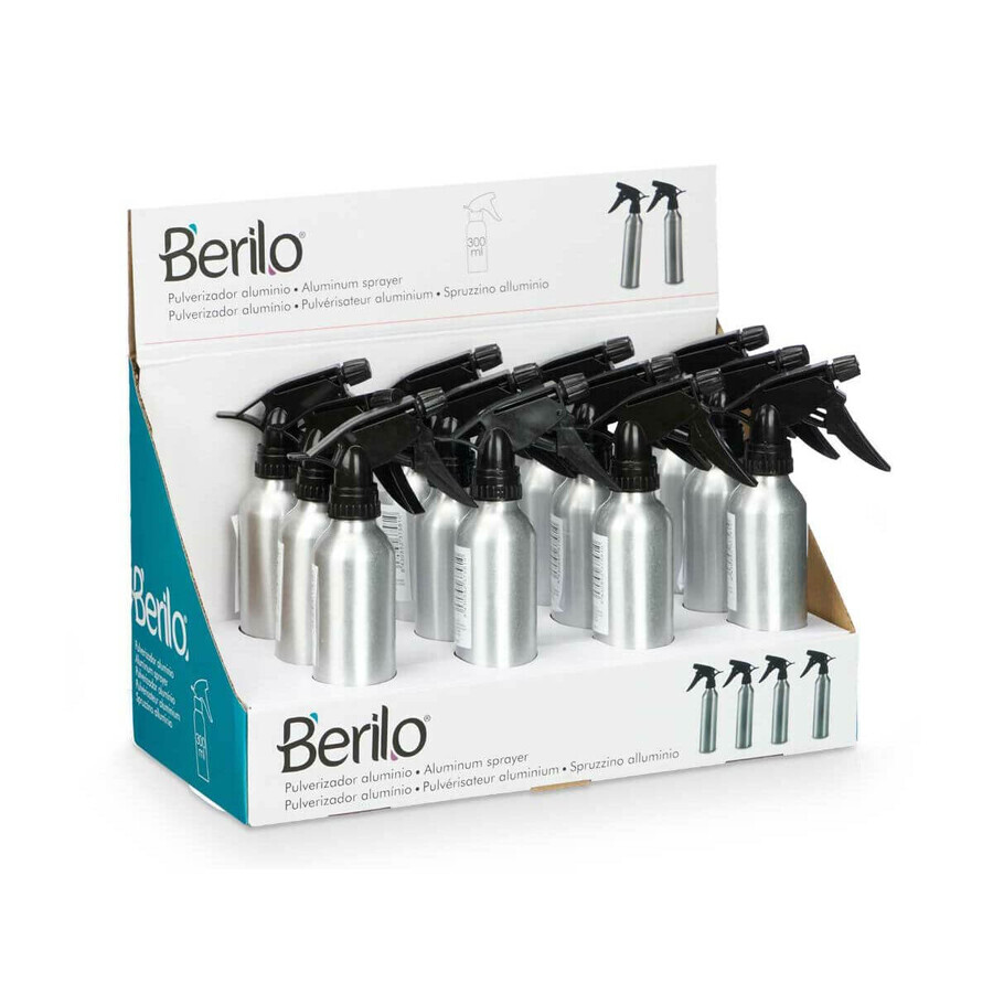 Atomiser Bottle Berilo 37581 Black Silver Aluminium polypropylene 300 ml (12 Units)