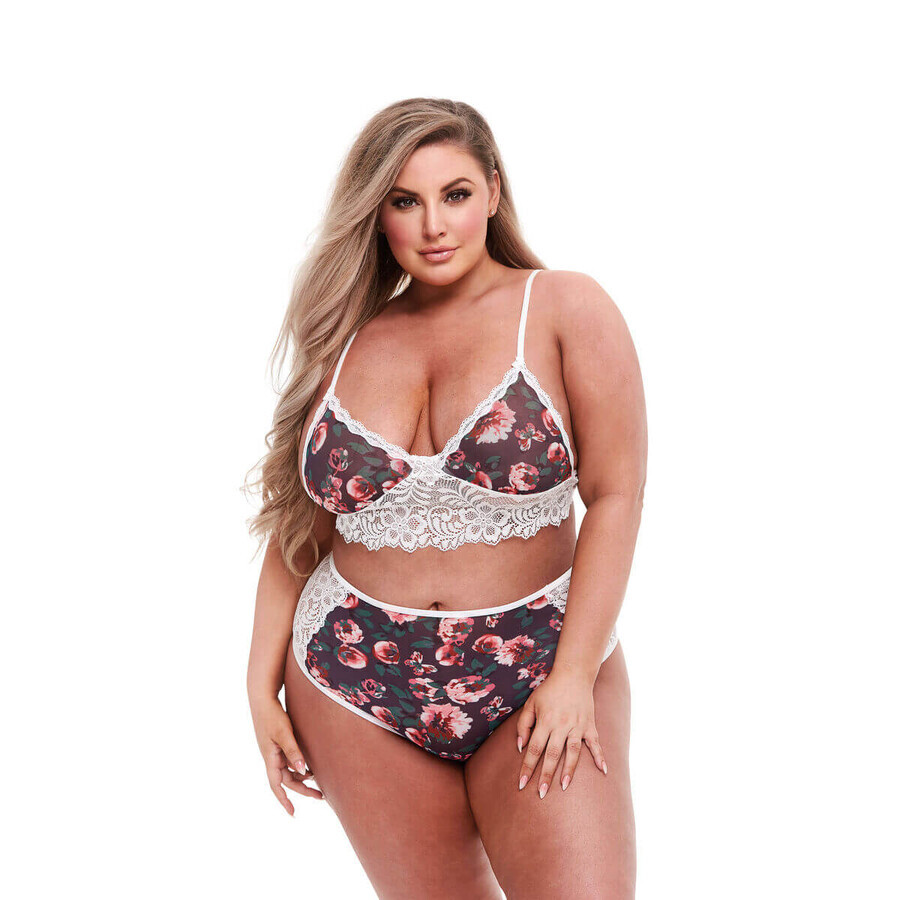 Set lenjerie intimă din dantelă Baci Lingerie Floral & Lace Gri (XL)